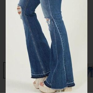 Alterd State Super Wide Flare Bell High Rise Waist Distressed Blue Jeans 30 Boho